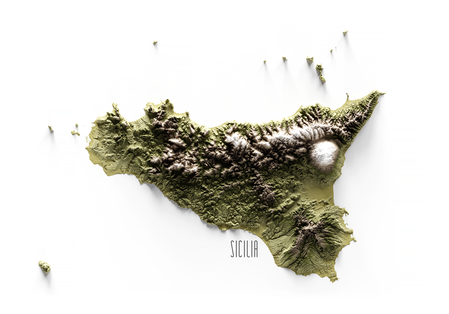 SICILIA. Mapa de relieve en colores terrosos.