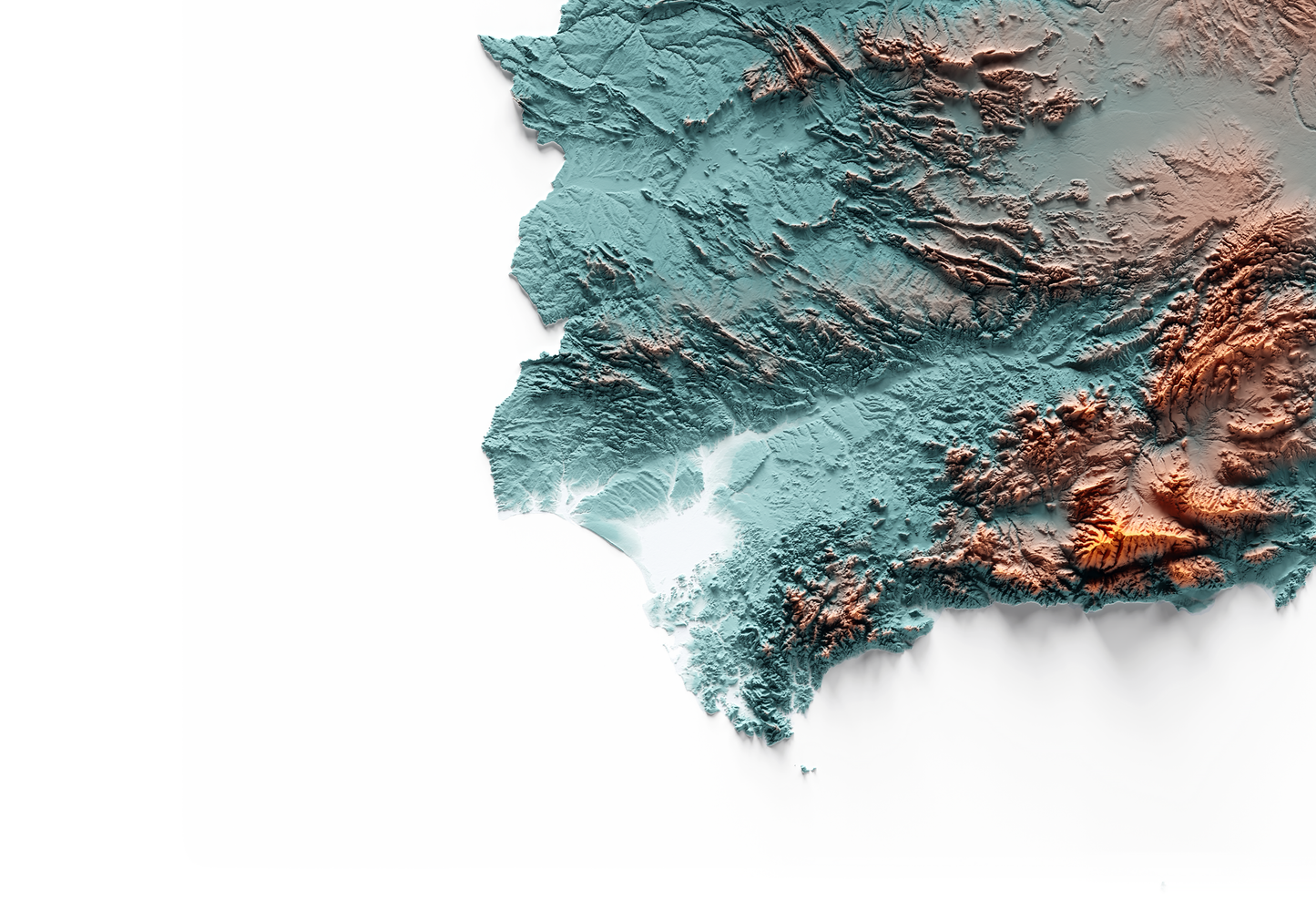 ESPAÑA. Mapa de relieve con contraste.