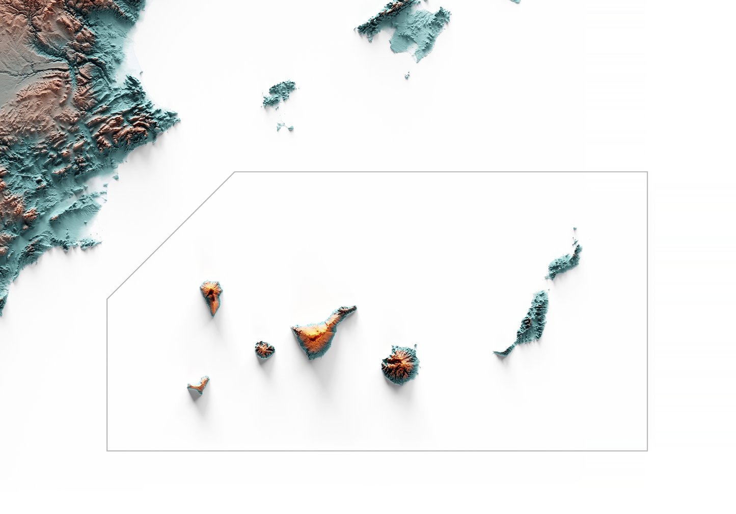 ESPAÑA. Mapa de relieve con contraste.