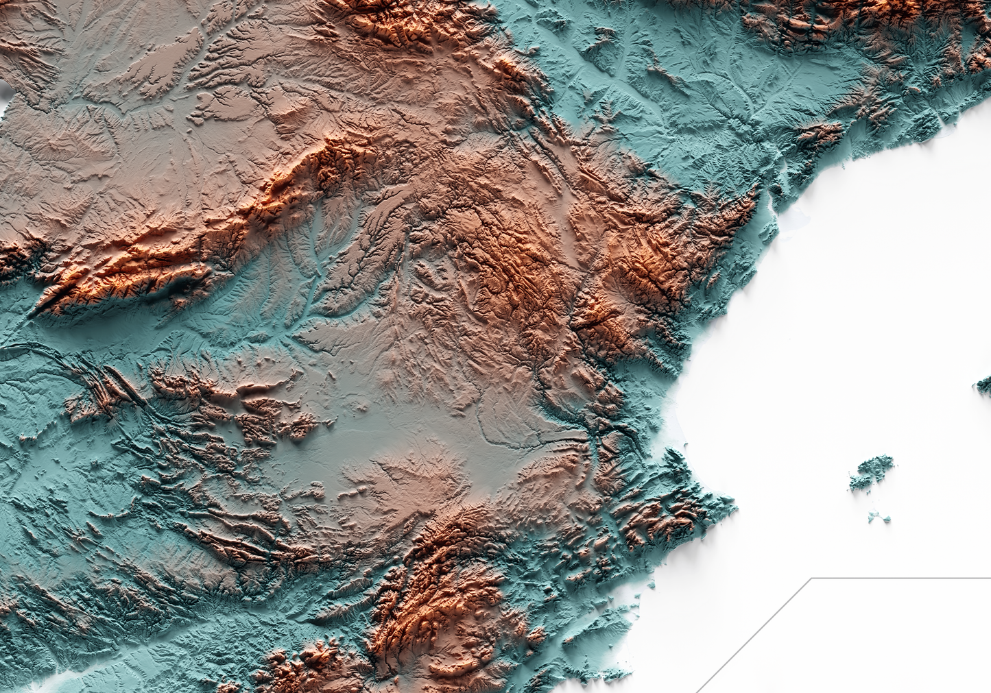 ESPAÑA. Mapa de relieve con contraste.