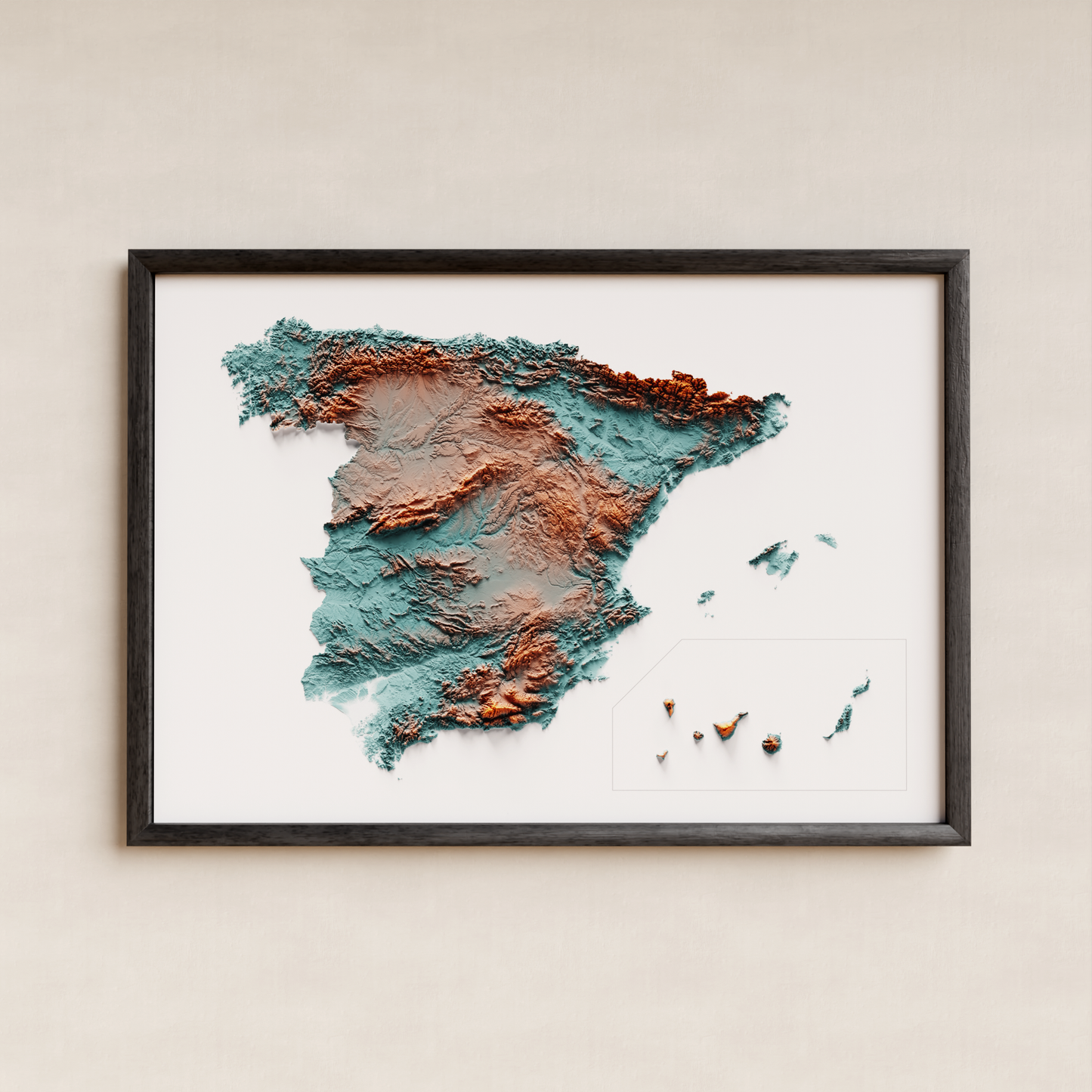 ESPAÑA. Mapa de relieve con contraste.