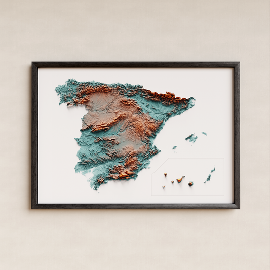 ESPAÑA. Mapa de relieve con contraste.
