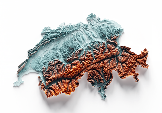 SUIZA. Mapa de relieve con contraste.