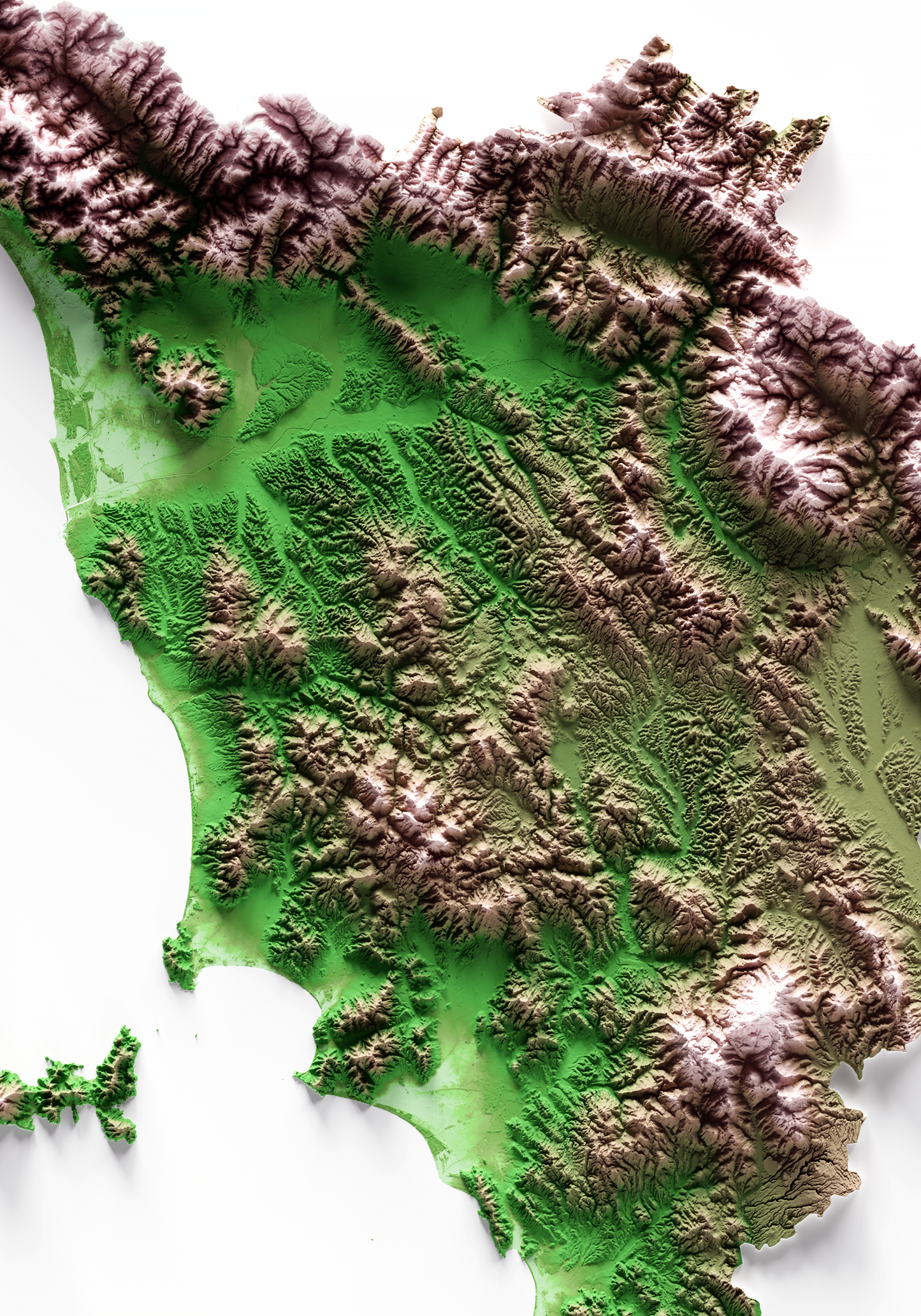 TOSCANA. Mapa de relieve clásico.