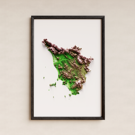TOSCANA. Mapa de relieve clásico.