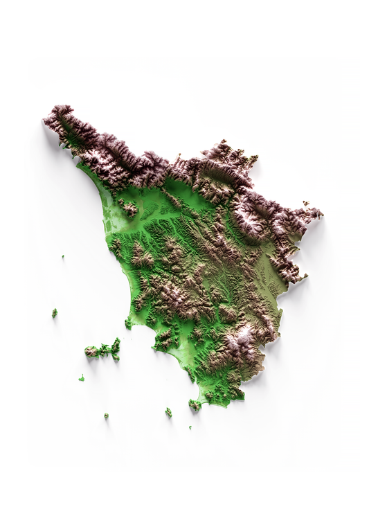 TOSCANA. Mapa de relieve clásico.