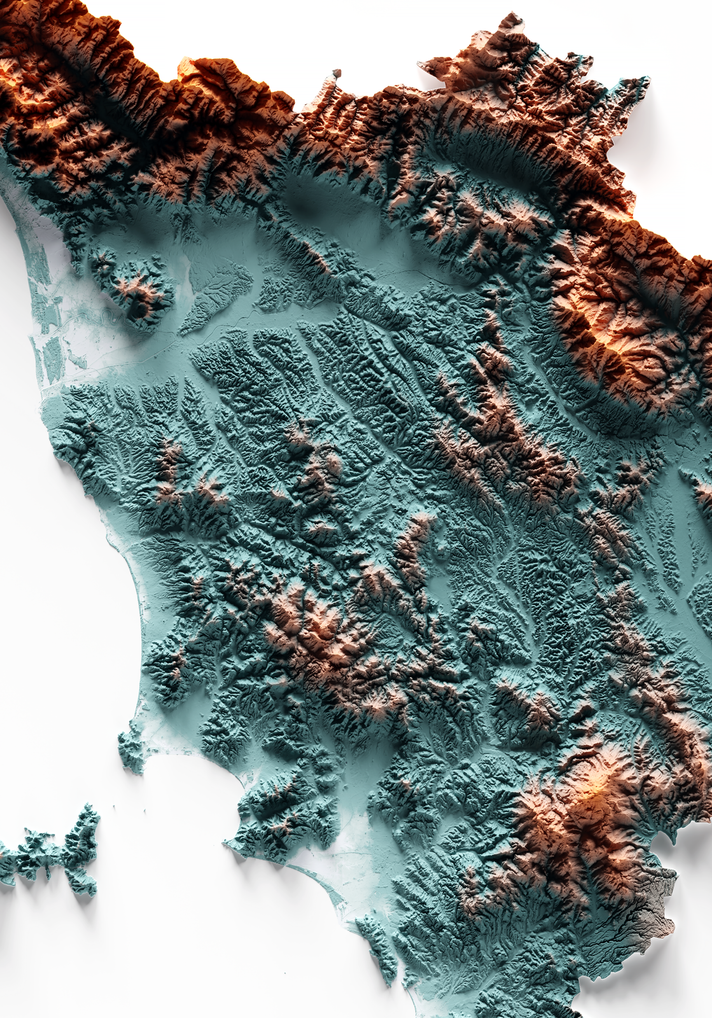 TOSCANA. Mapa de relieve con contraste.