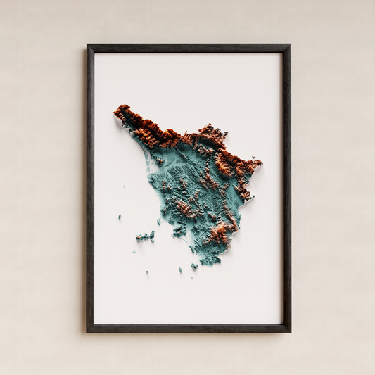 TOSCANA. Mapa de relieve con contraste.