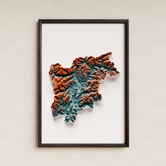 TRENTINO-ALTO ADIGIO. Mapa de relieve con contraste.