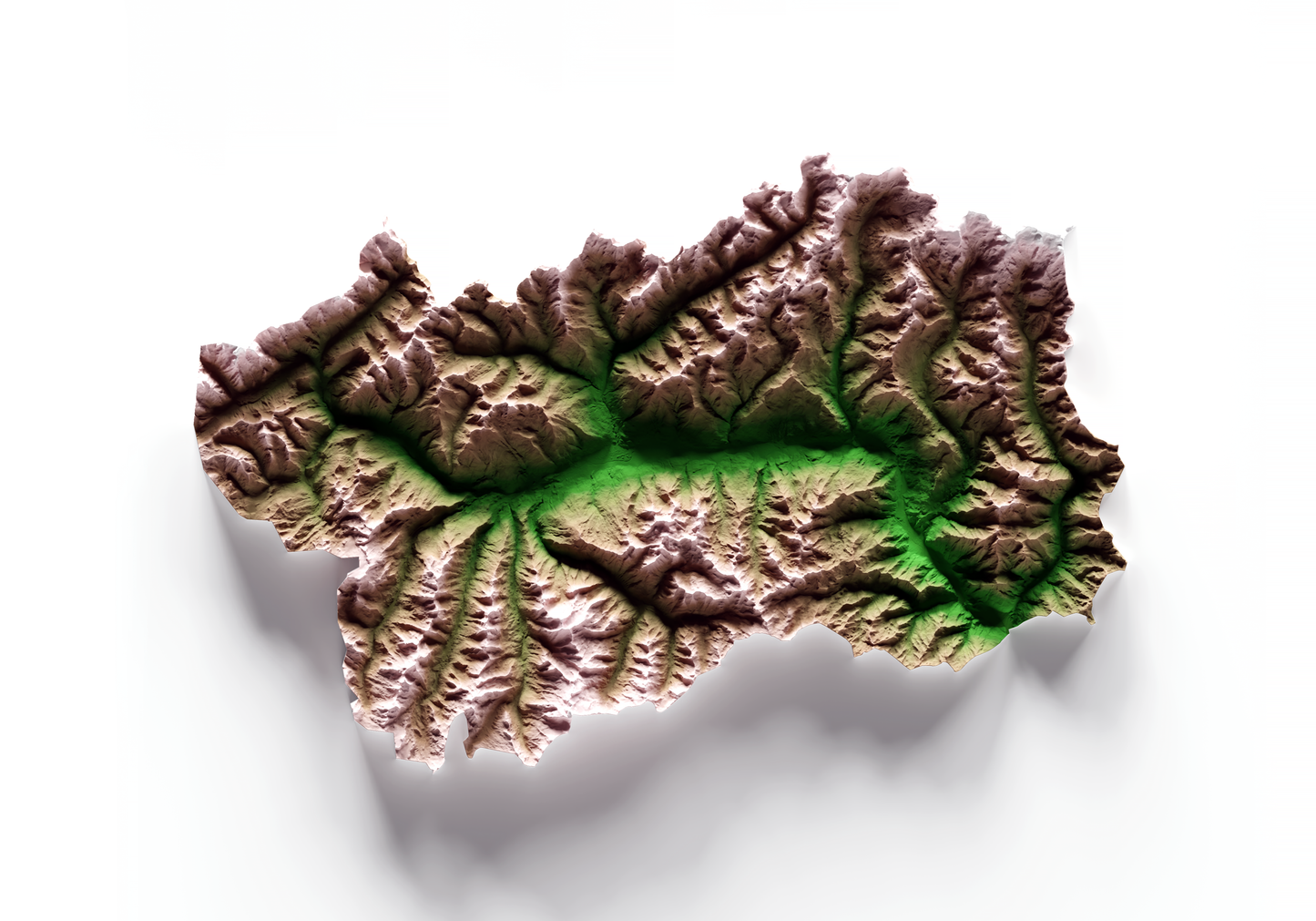 VALLE DE AOSTA. Mapa de relieve clásico.