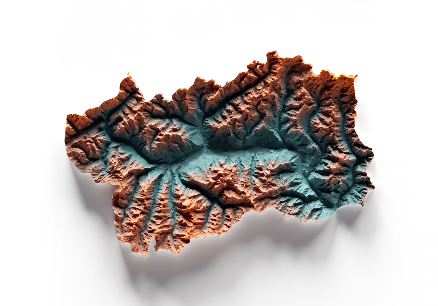VALLE DE AOSTA. Mapa de relieve con contraste.