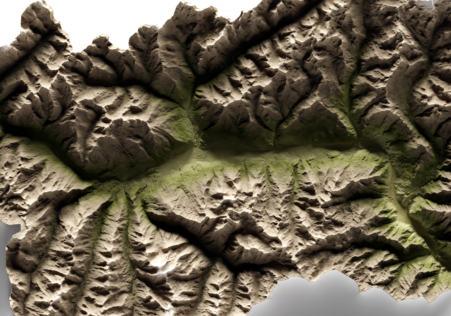 VALLE DE AOSTA. Mapa de relieve en colores terrosos.