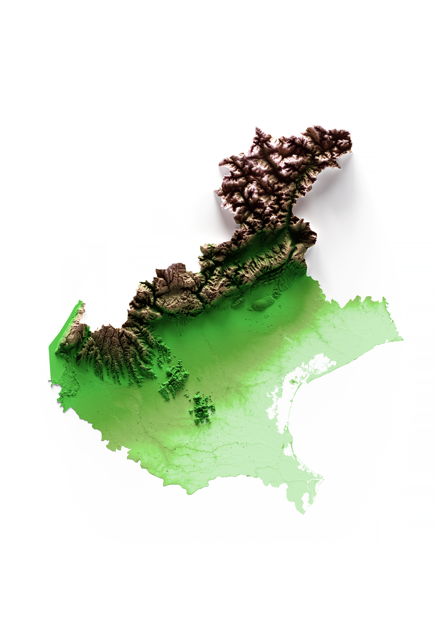 VÉNETO. Mapa de relieve clásico.