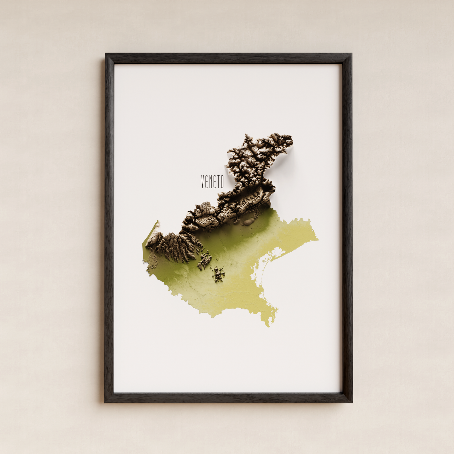 VÉNETO. Mapa de relieve en colores terrosos.