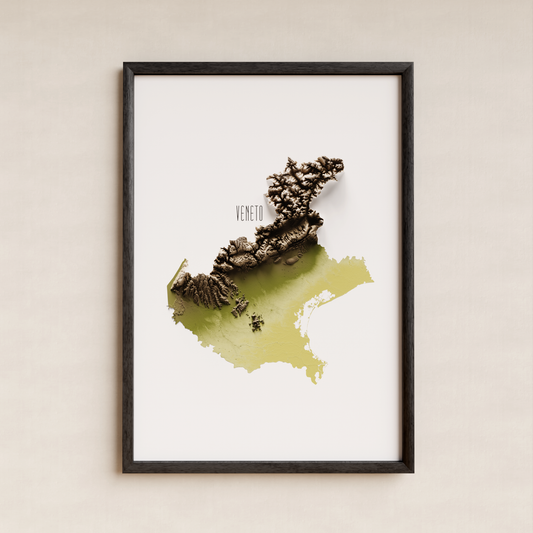 VÉNETO. Mapa de relieve en colores terrosos.