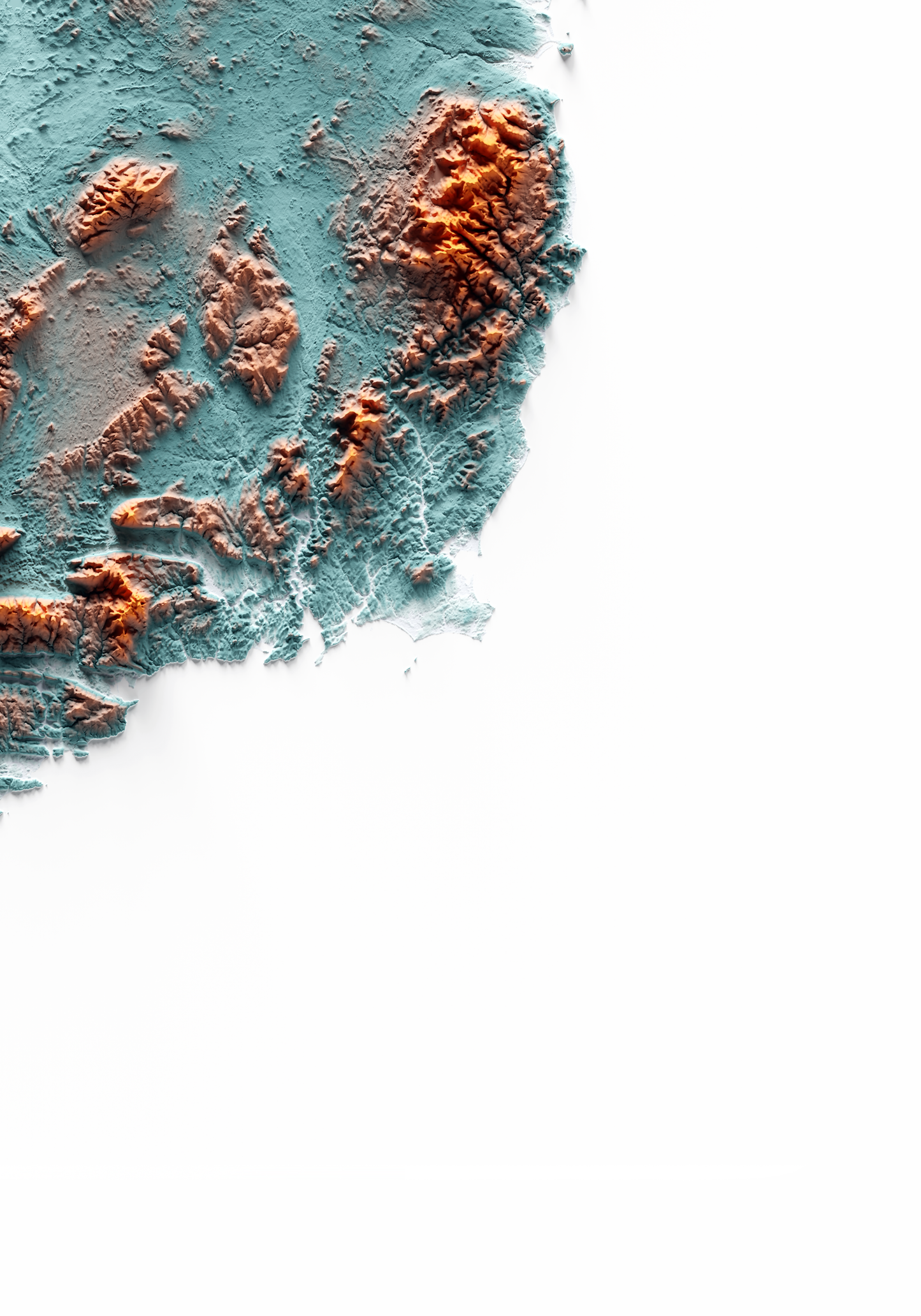 IRLANDA. Mapa de relieve con contraste.