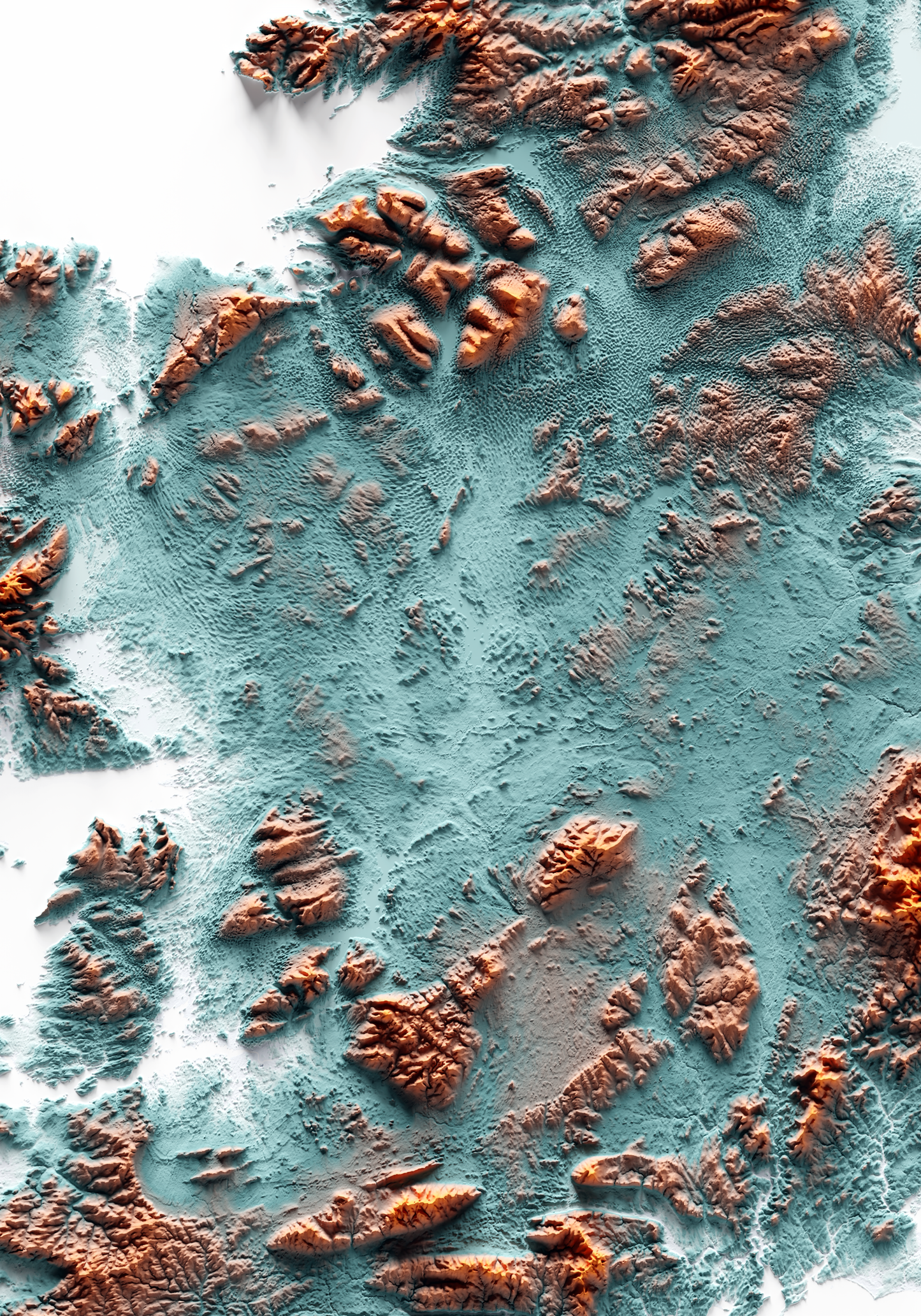 IRLANDA. Mapa de relieve con contraste.