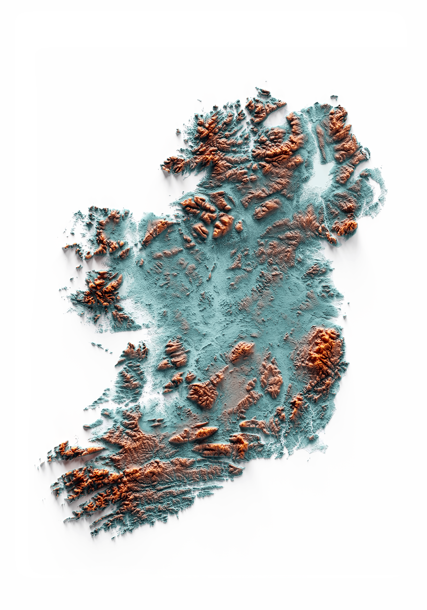 IRLANDA. Mapa de relieve con contraste.