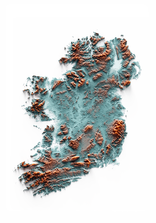 IRLANDA. Mapa de relieve con contraste.