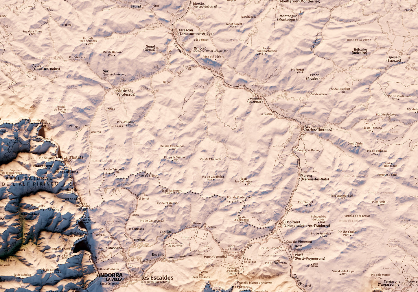 EL PIRINEU CATALÀ. Mapa topográfico.
