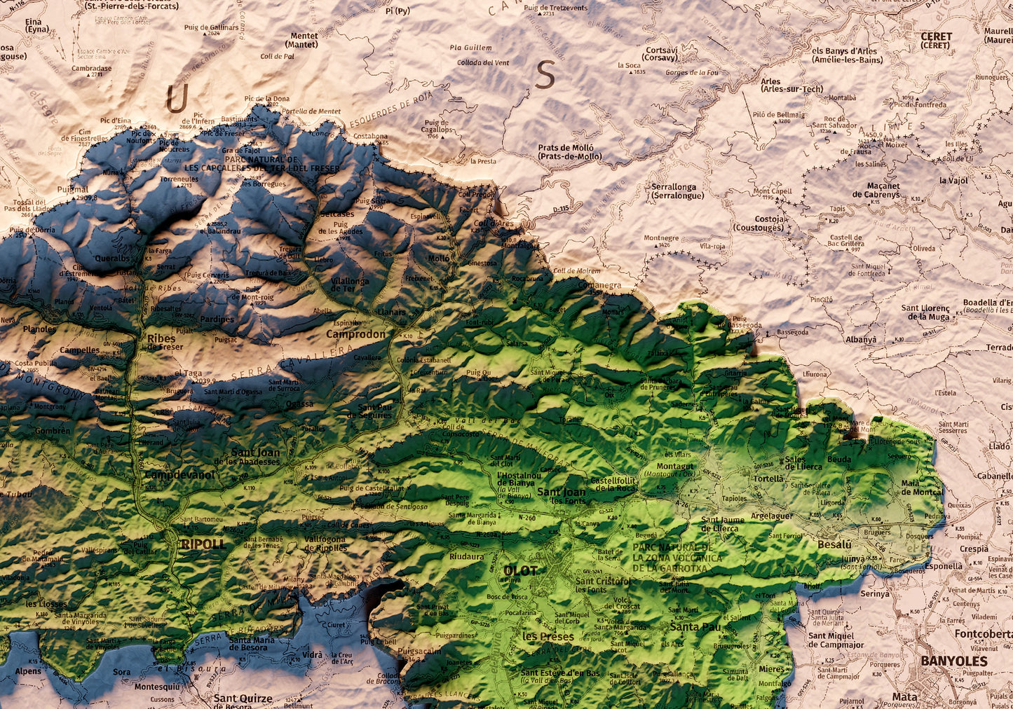 EL PIRINEU CATALÀ. Mapa topográfico.