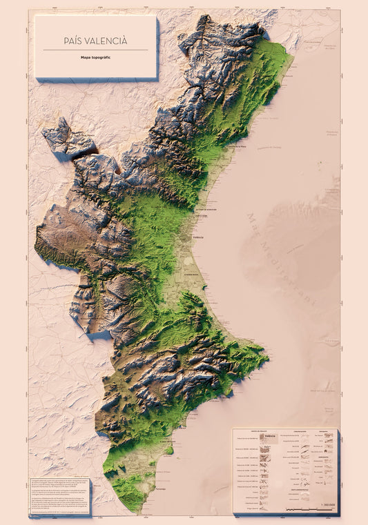 PAÍS VALENCIÀ. Mapa topográfico. Versió de l'ICV.