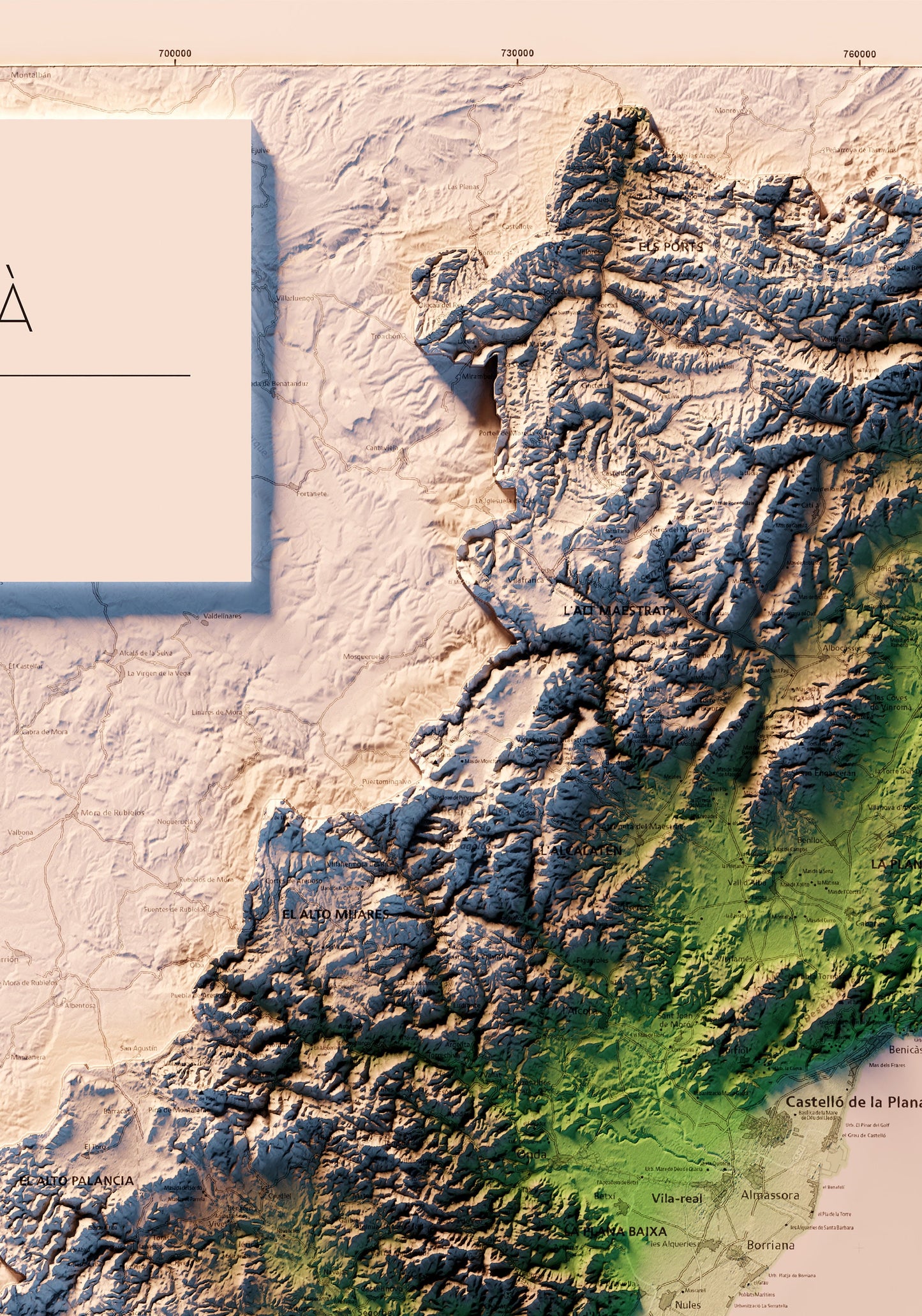 PAÍS VALENCIÀ. Mapa topográfico. Versió de l'ICV.