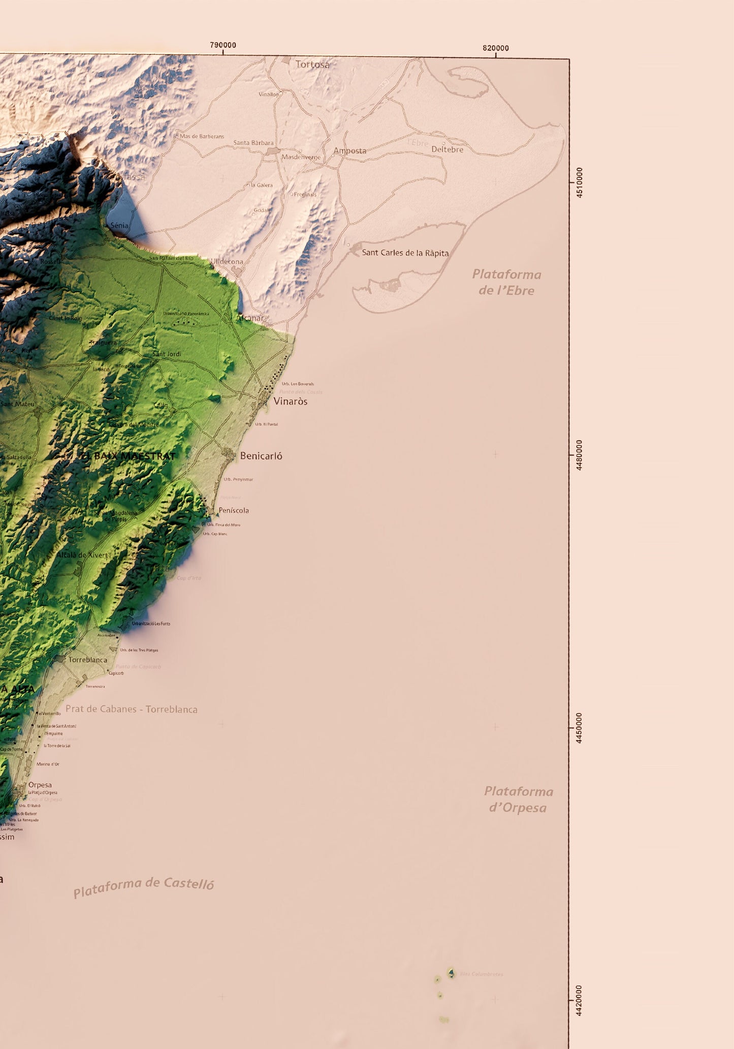 PAÍS VALENCIÀ. Mapa topográfico. Versió de l'ICV.