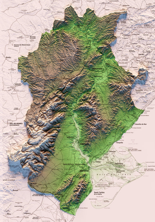 LES TERRES DE L'EBRE. Mapa topográfico.