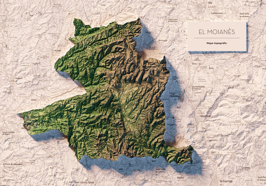 MAPA TOPOGRÁFICO EN COLOR DE LA COMARCA DEL MOIANÈS.