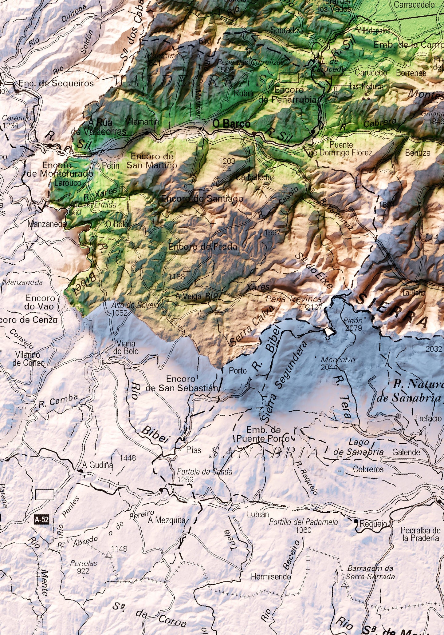 EL BIERZO. Mapa topográfico.