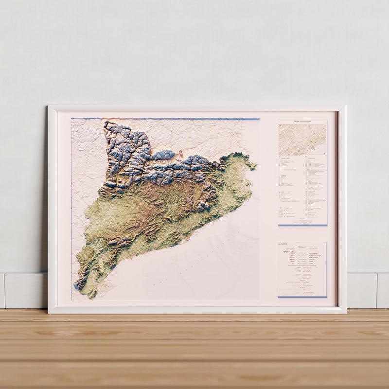 CATALUNYA. Mapa topogràfic en color de tons suaus
