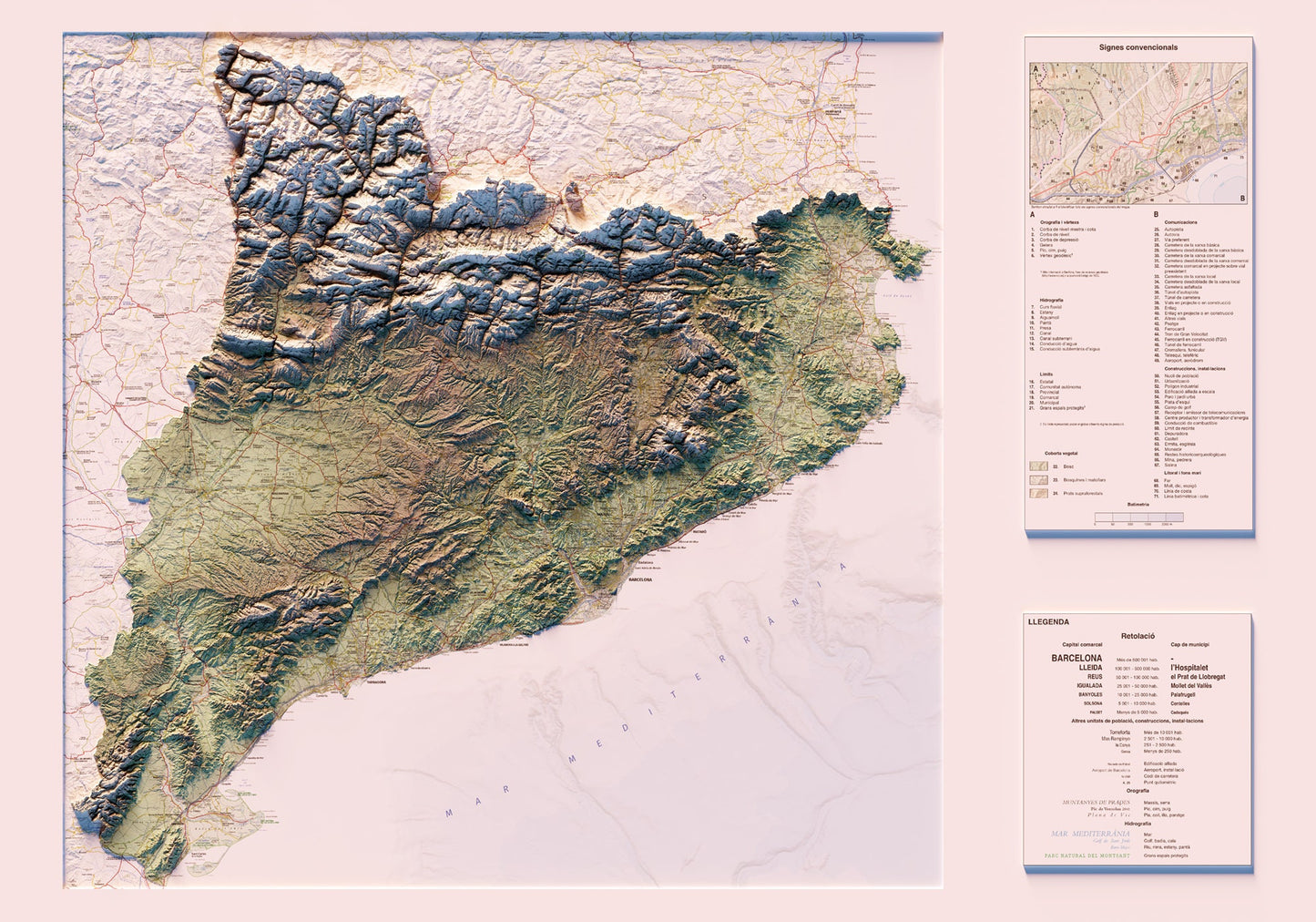 CATALUNYA. Mapa topográfico. Versió amb colors suaus.