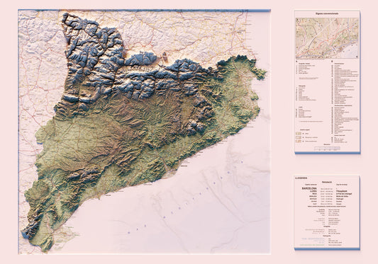 CATALUNYA. Mapa topográfico. Versió amb colors suaus.