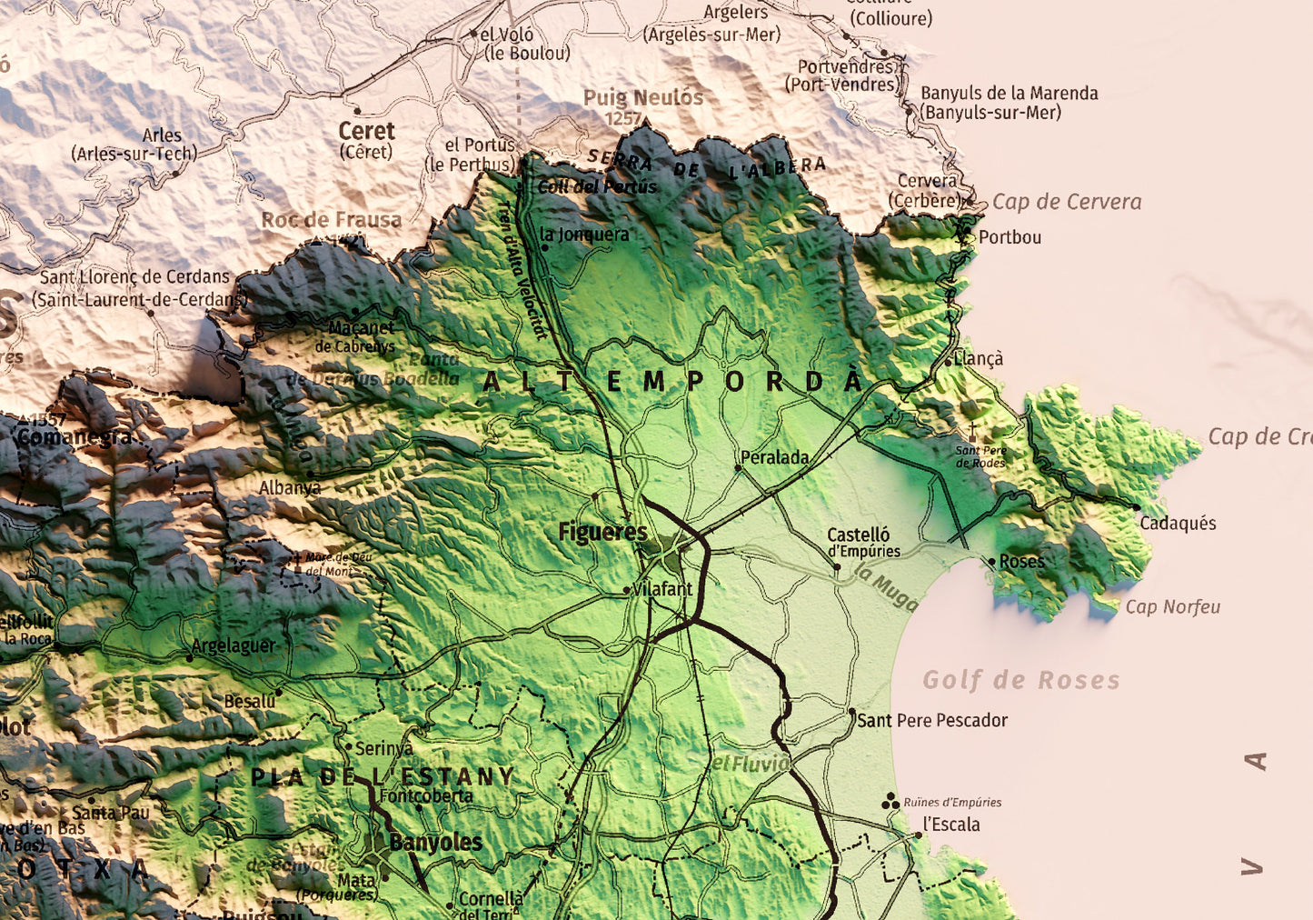 PROVÍNCIA DE GIRONA. Mapa topográfico.