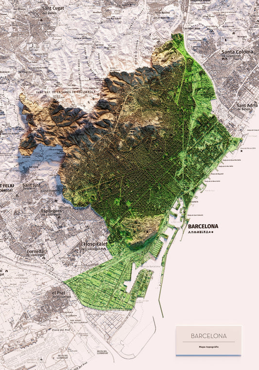 BARCELONA. Mapa topográfico.