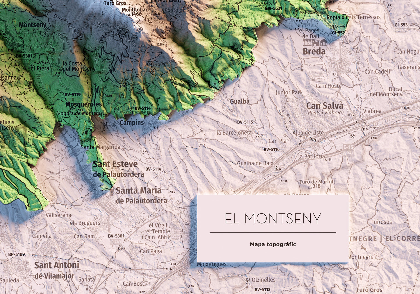 MONTSENY. Mapa topográfico.