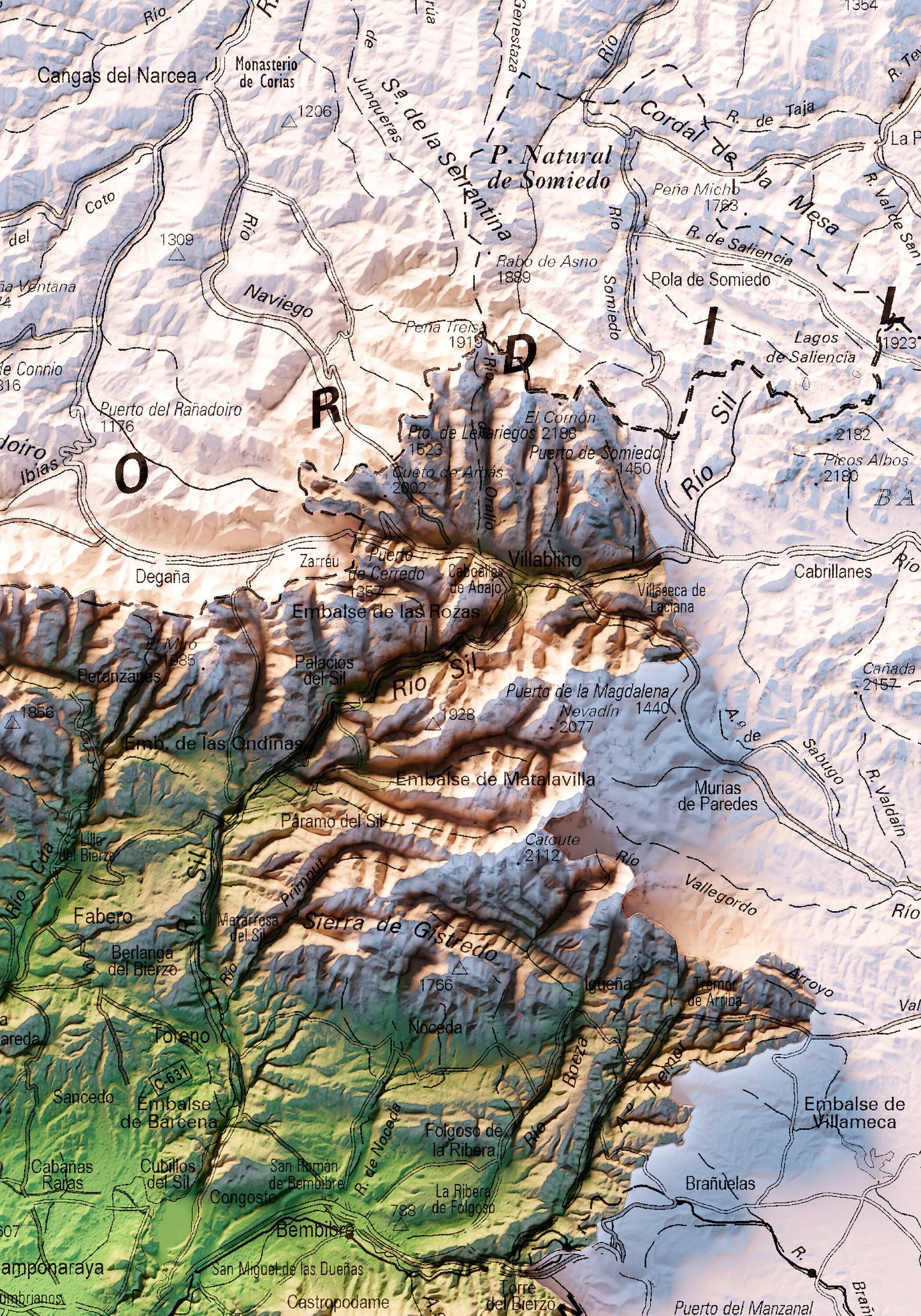 EL BIERZO. Mapa topográfico.