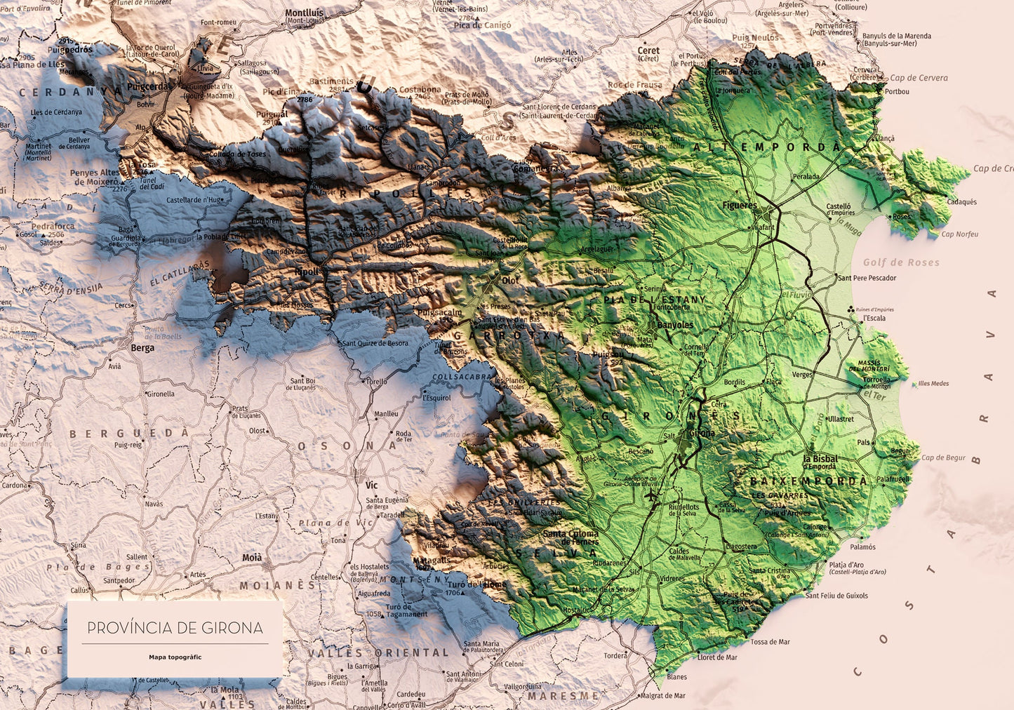PROVÍNCIA DE GIRONA. Mapa topográfico.
