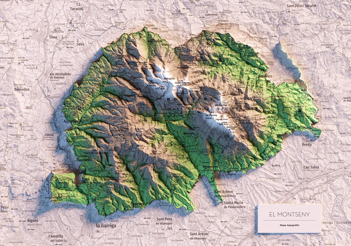 MONTSENY. Mapa topográfico.