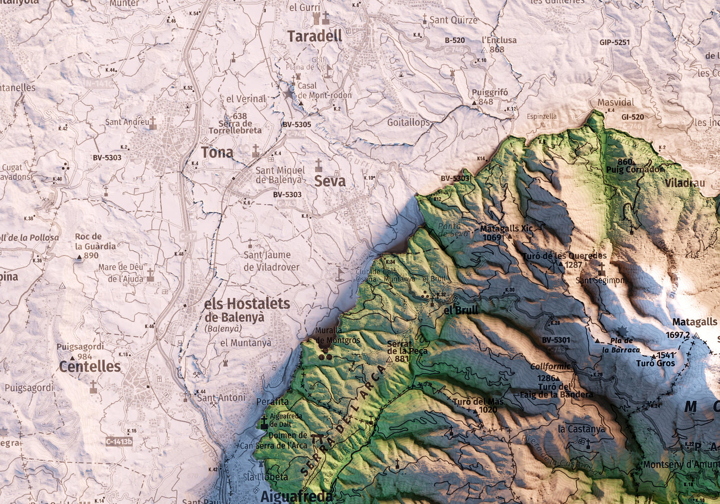 MONTSENY. Mapa topográfico.