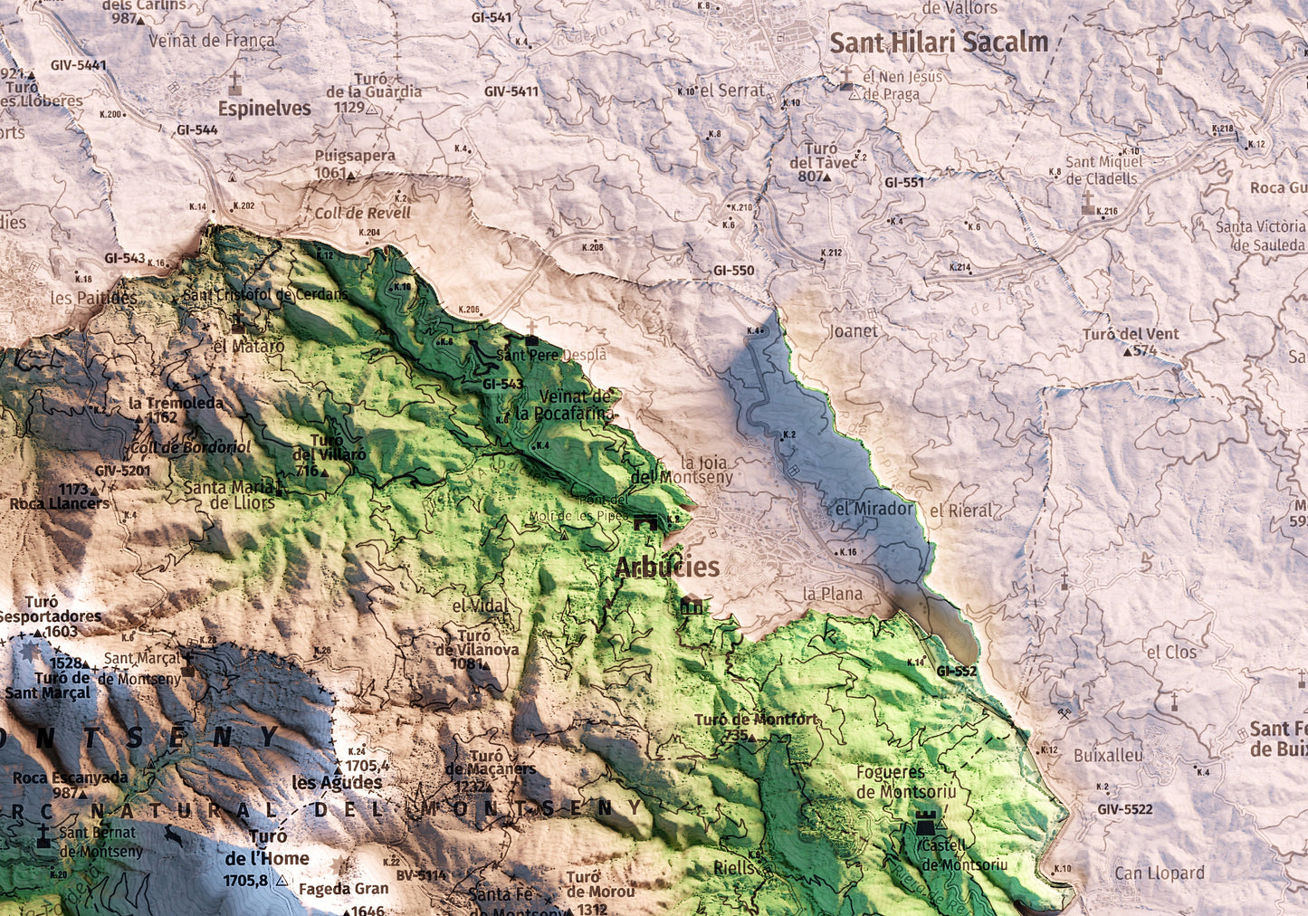 MONTSENY. Mapa topográfico.