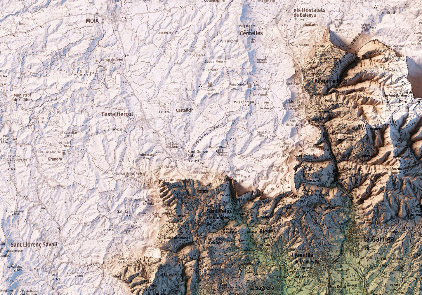 EL VALLÈS ORIENTAL. Mapa topográfico.