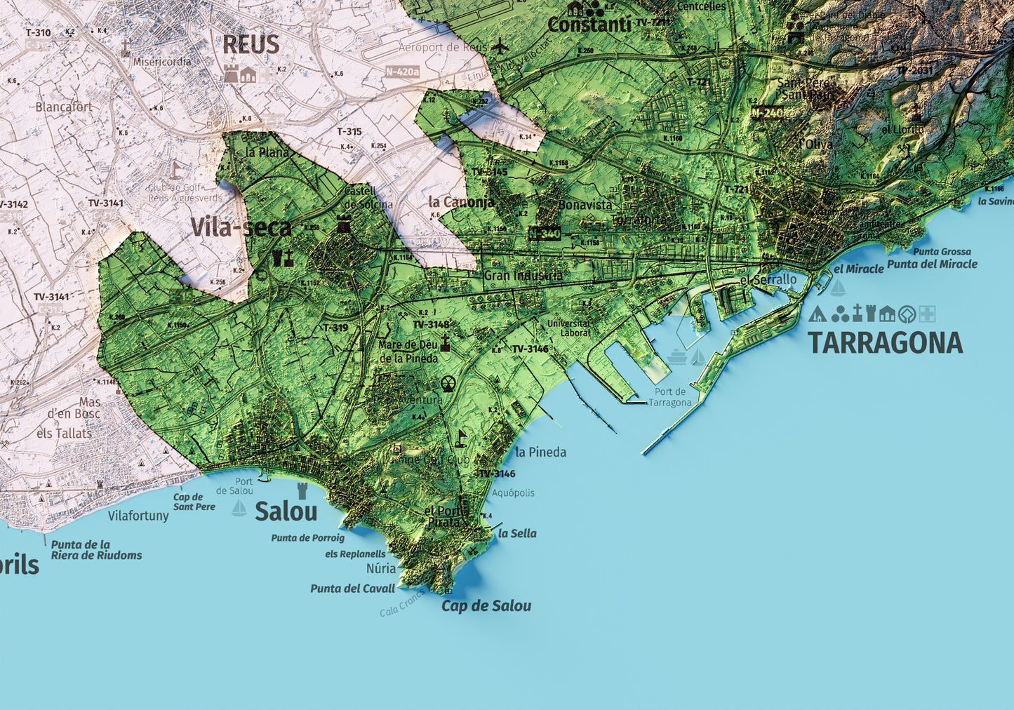 EL TARRAGONÈS. Mapa topográfico.