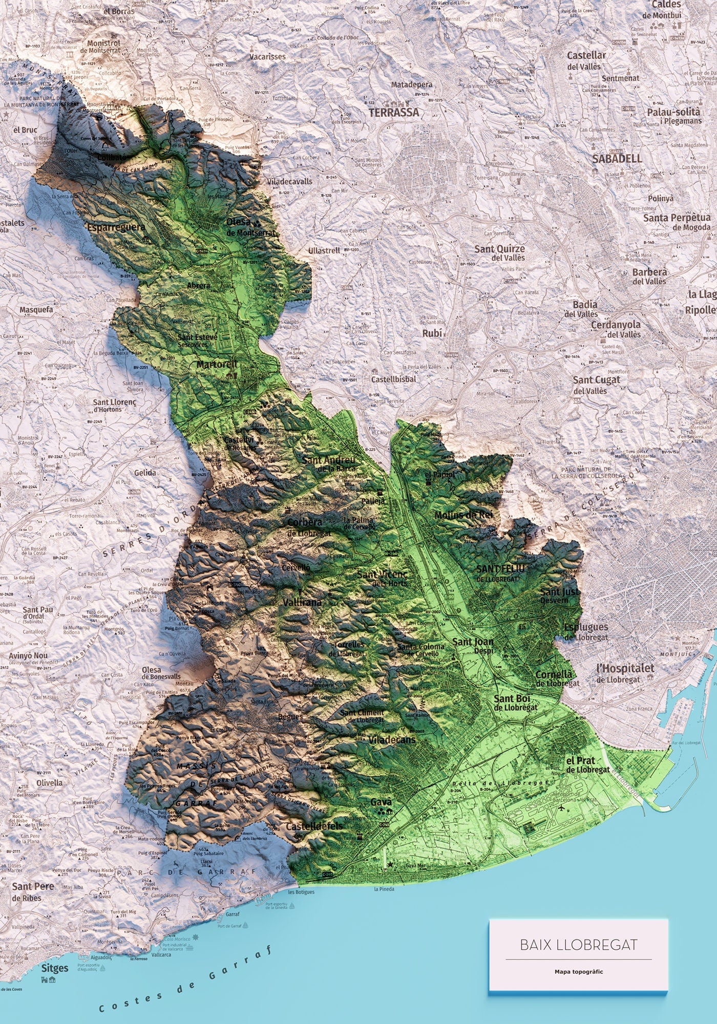 EL BAIX LLOBREGAT. Mapa topográfico.
