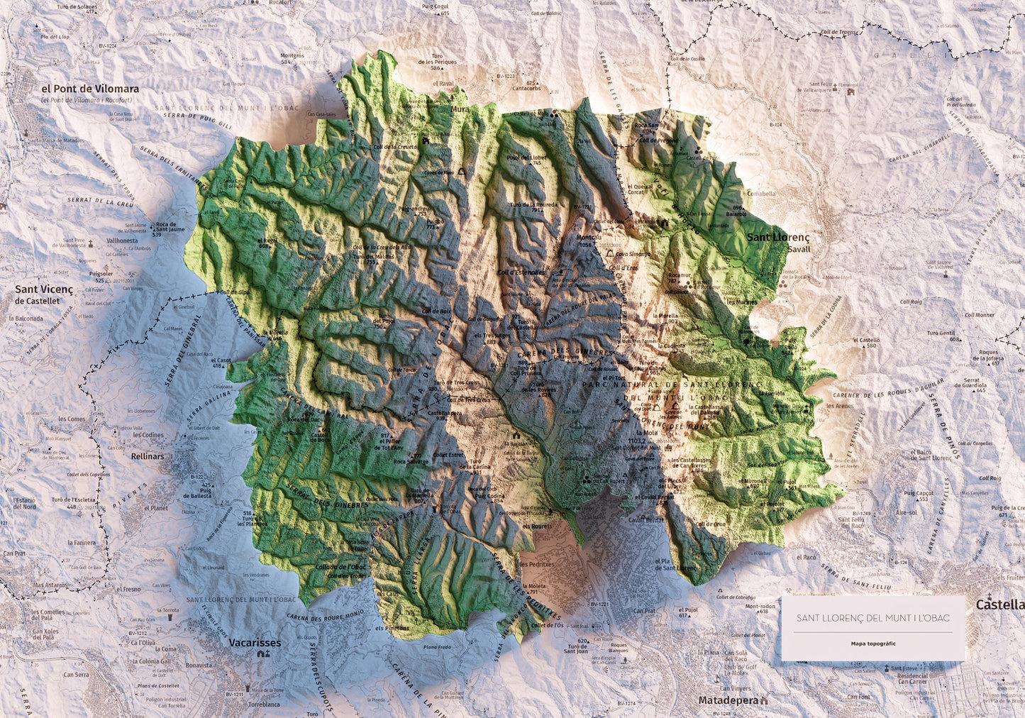 PARC NATURAL DE SANT LLORENÇ DEL MUNT I L'OBAC. Mapa topográfico.