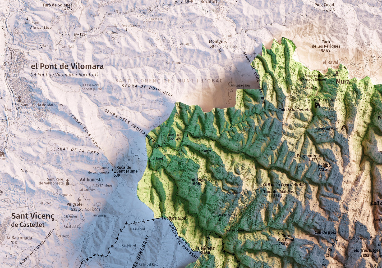 PARC NATURAL DE SANT LLORENÇ DEL MUNT I L'OBAC. Mapa topográfico.