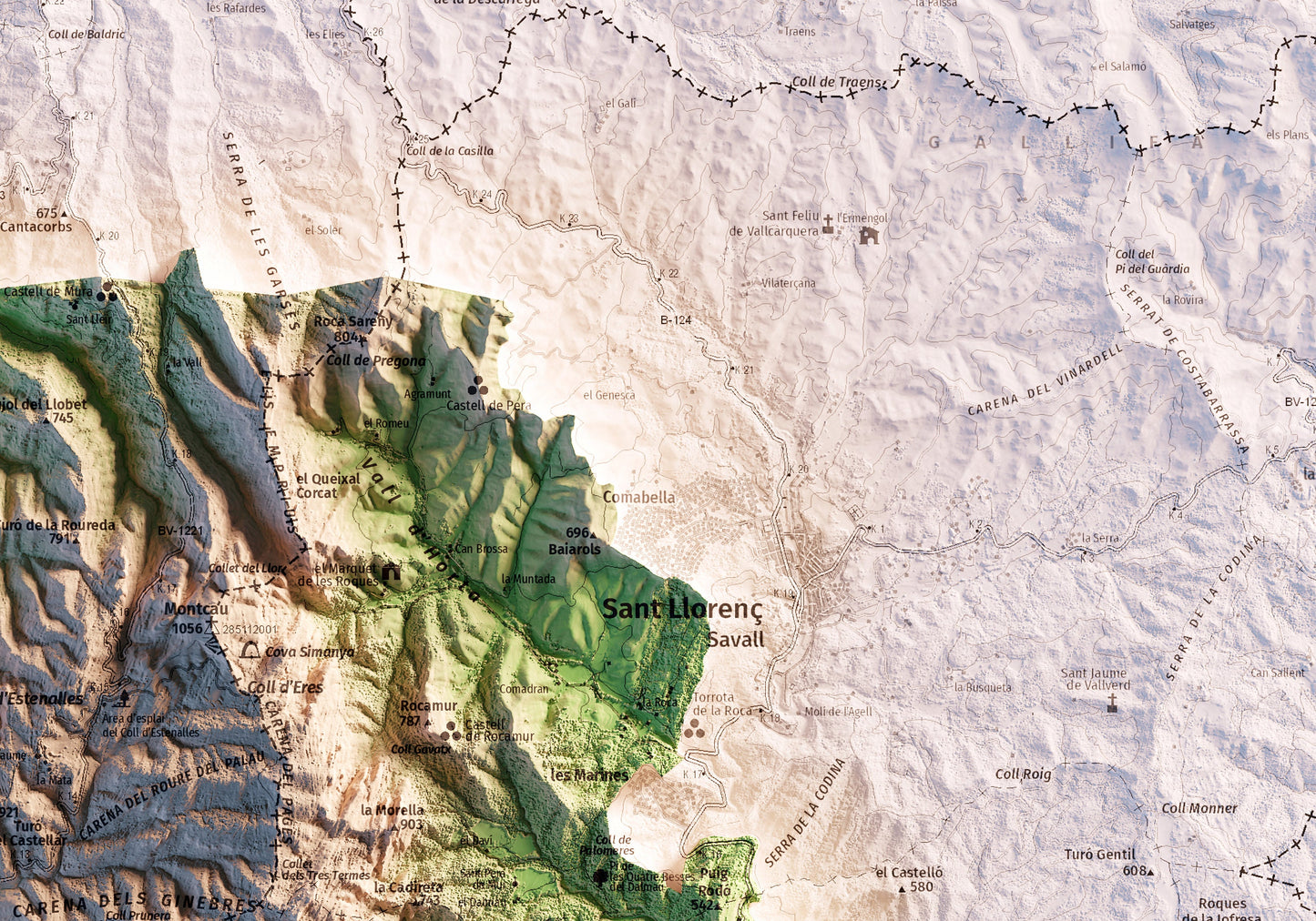 PARC NATURAL DE SANT LLORENÇ DEL MUNT I L'OBAC. Mapa topográfico.