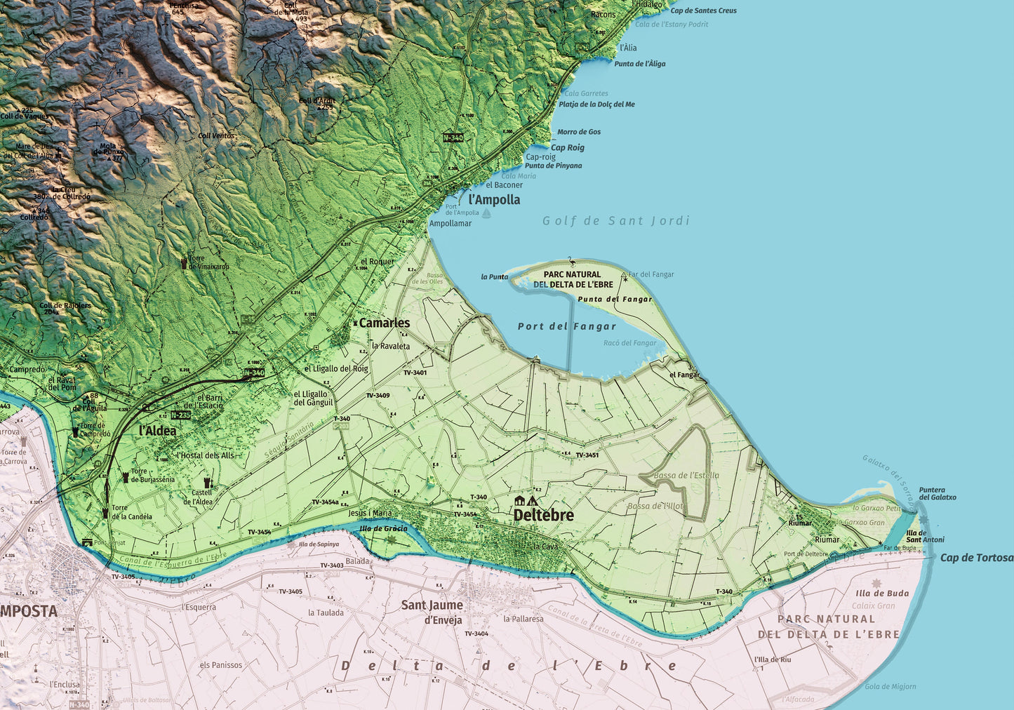 EL BAIX EBRE. Mapa topográfico.