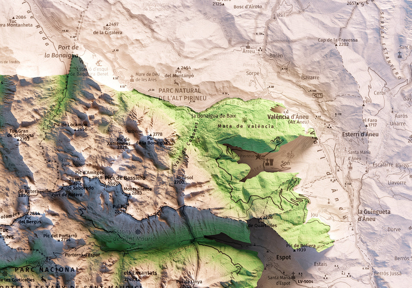 PARC NACIONAL D'AIGÜESTORTES I ESTANY DE SANT MAURICI. Mapa topográfico.